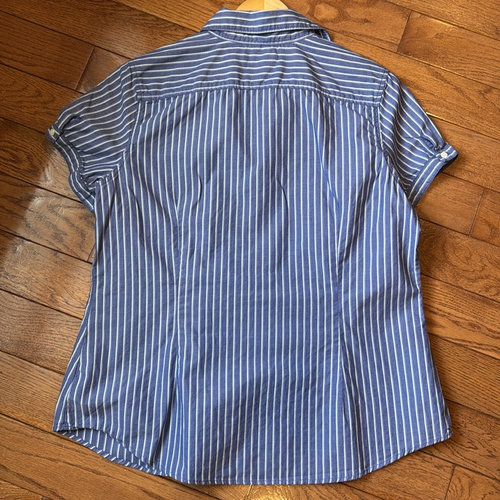 Tommy Hilfiger BLue & White Striped Button-Up Short Sleeve Shirt - Picture 11 of 13